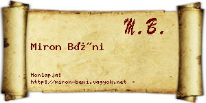 Miron Béni névjegykártya